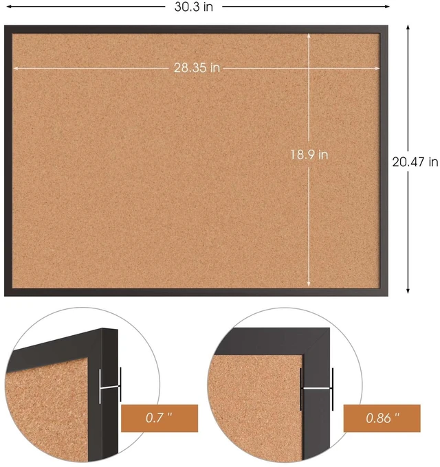 Alt view image 5 of 7 - 2-Pack Cork Board Bulletin Board 20 x 30, Black Wood Framed Corkboard, Office Board for Wall Cork, Large Wall Mounted Notice Pin Board with 32 Push Pins for School, Home & Office