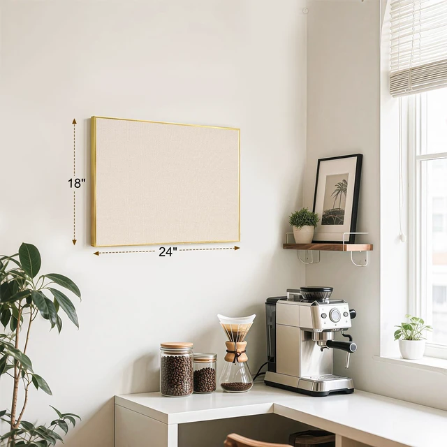 Alt view image 2 of 7 - Linen Bulletin Board, 24"x18" Decorative Fabric Pin Board Vision Board Gold Aluminum Frame, Upgraded Beige Canvas Surface, Wall Mounted, for Home Office Bedroom Dorm Wall Decor