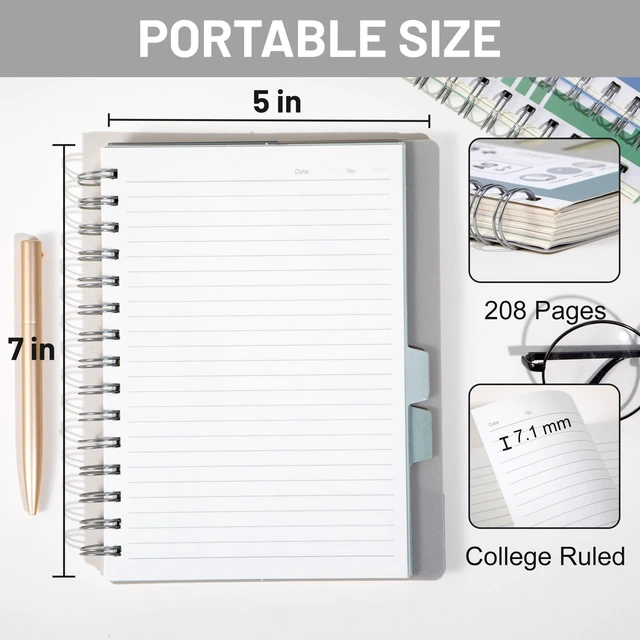 Alt view image 3 of 7 - 5 Subject Spiral Notebook College Ruled with Dividers & Tabs,5x7,2 Pack Blue+Grey,416 Pages, Waterproof Plastic Cover 80GSM Thick Paper,Removal Tabs Spiral Notebooks for School Work