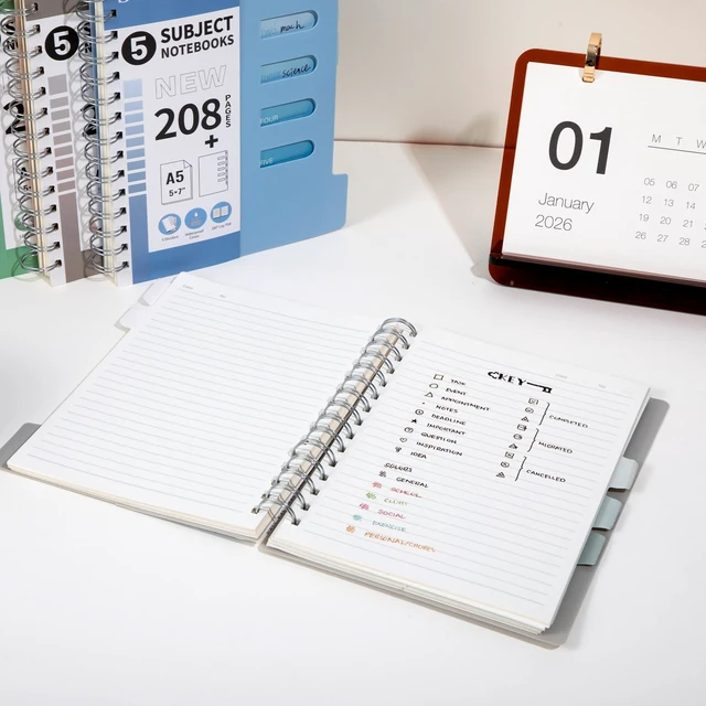 Alt view image 4 of 7 - 5 Subject Spiral Notebook College Ruled with Dividers & Tabs,5x7,2 Pack Blue+Grey,416 Pages, Waterproof Plastic Cover 80GSM Thick Paper,Removal Tabs Spiral Notebooks for School Work