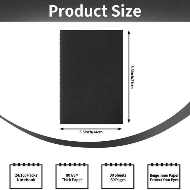 Alt view image 2 of 7 - 24 Pack A5 Black Cover College Ruled Notebooks Bulk, Journaling Notebooks A5 Lined College Ruled Notebook, 8.3x5.5 Inches 60 Pages Travel Journal Notebooks Set for Work, School, Writing: Amazon.com