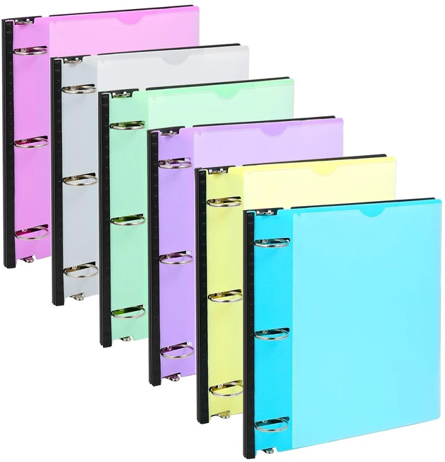 Main image of 1.5 Inch Telescoping 3 Ring Binder 6 Pack Customizable Front Cover / Clear Catalog Pocket / Holds 370 Sheets / Pastel Colors / School Office Supplies
