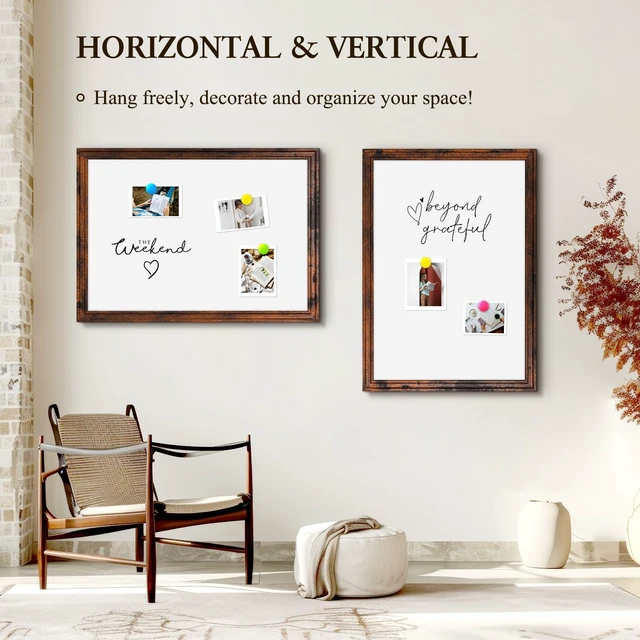 Alt view image 5 of 7 - Dry Erase Board, 36" x 24" Magnetic Whiteboard, Vintage Brown Wood Framed Decorative White Board, Wall-Mounted Notice Board, For School, Office, Home, 8 Magnets 4 Markers 1 Eraser