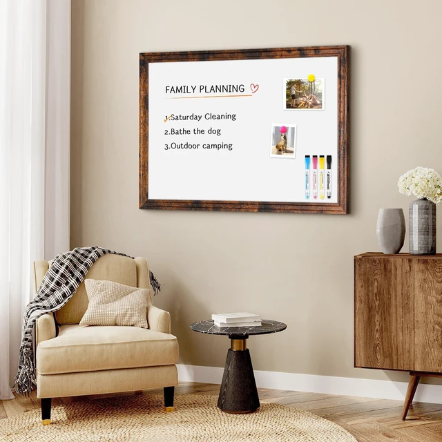 Alt view image 7 of 7 - Dry Erase Board, 36" x 24" Magnetic Whiteboard, Vintage Brown Wood Framed Decorative White Board, Wall-Mounted Notice Board, For School, Office, Home, 8 Magnets 4 Markers 1 Eraser