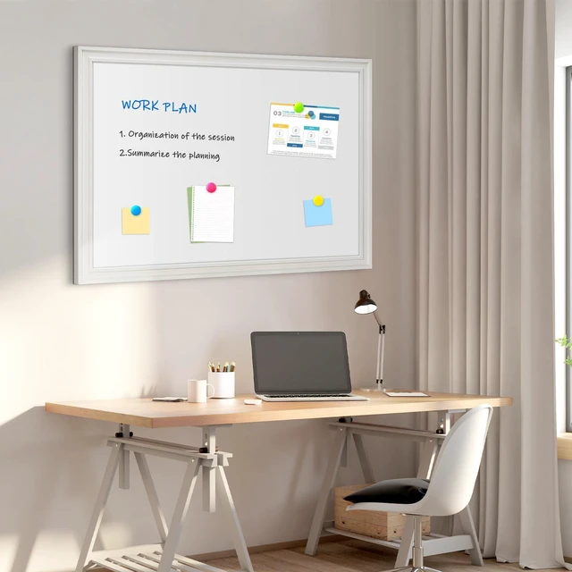 Alt view image 6 of 7 - Dry Erase Board, 24" x 18" Magnetic Whiteboard, White Wood Framed Decorative White Board, Wall-Mounted Notice Board, For School, Office, Home, 8 Magnets 4 Markers 1 Eraser