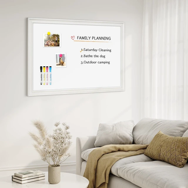 Alt view image 7 of 7 - Dry Erase Board, 24" x 18" Magnetic Whiteboard, White Wood Framed Decorative White Board, Wall-Mounted Notice Board, For School, Office, Home, 8 Magnets 4 Markers 1 Eraser