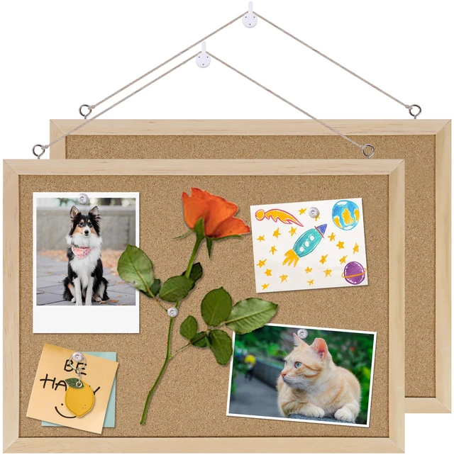 Main image of Cork Boards for Office with Pin Oak Wood Board 2 Pack,11X15 Cork Board Bulletin Board Hanging Corkboards for Office Home School Message Board or Vision Board Decoration