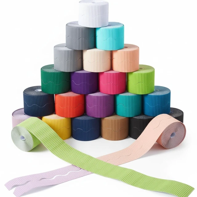 Main image of 24 Rolls 1200 ft Scalloped Bulletin Board Borders,24 Colors Decorative Classroom Bulletin Board Trim, Poster Decor for Back to School, Teacher, Students, White Cork Wall Locker