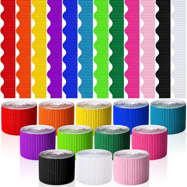Alt view image 2 of 7 - 24 Rolls 1200 ft Scalloped Bulletin Board Borders,24 Colors Decorative Classroom Bulletin Board Trim, Poster Decor for Back to School, Teacher, Students, White Cork Wall Locker