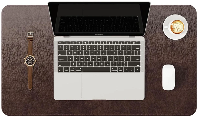Main image of Genuine Leather Desk Mat, 23.6"x13.8" Office Desk Pad, Thick Desk Pad Mat with Stitched Line, Non-Slip Desk Mat with Rubber Base (Dark Brown, 23.6"x13.8")