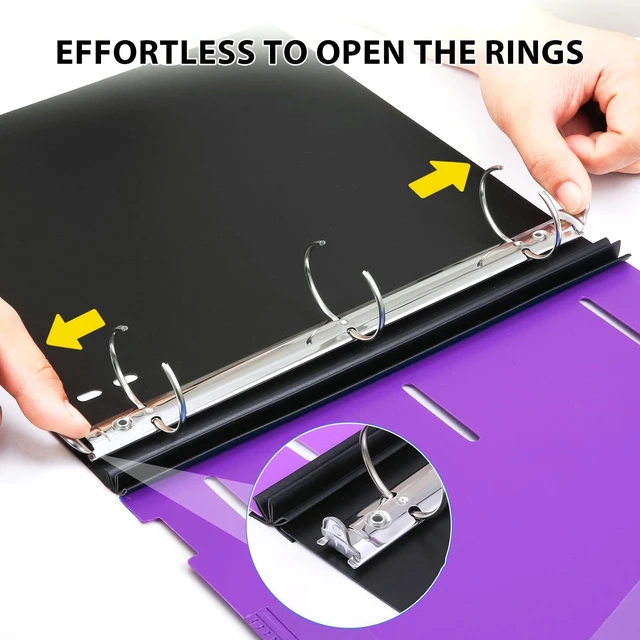 Alt view image 4 of 7 - 1.5 Inch Telescoping 3 Ring Binder 6 Pack, Expandable Flexible Binder with Customizable Front Cover & Clear Catalog Pocket, Holds 370 Sheets, Assorted Colors, School Office Supplies