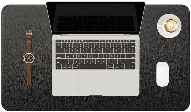 Main image of Genuine Leather Desk Mat, 23.6"x13.8" Office Desk Pad, Thick Desk Pad Mat with Stitched Line, Non-Slip Desk Mat with Rubber Base (Black, 23.6"x13.8")