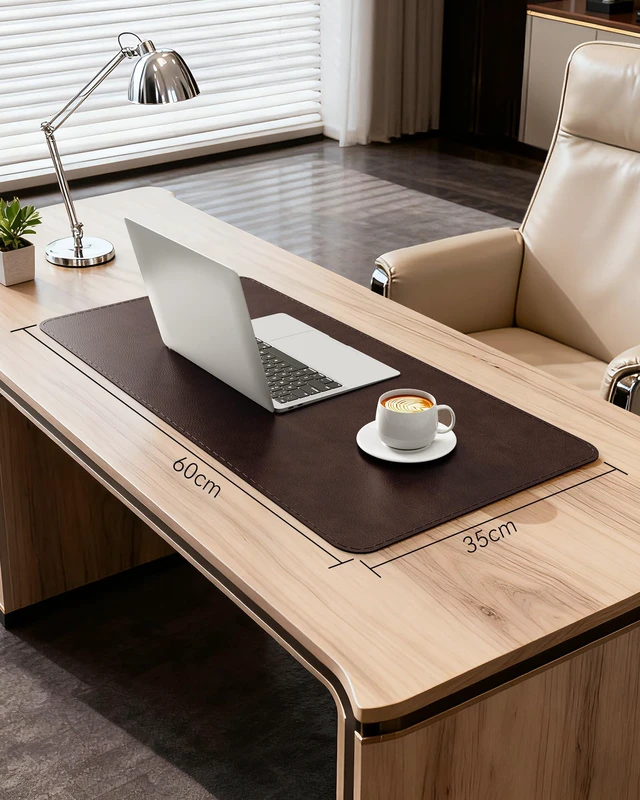 Alt view image 6 of 7 - Genuine Leather Desk Mat, 23.6"x13.8" Office Desk Pad, Thick Desk Pad Mat with Stitched Line, Non-Slip Desk Mat with Rubber Base (Dark Brown, 23.6"x13.8")