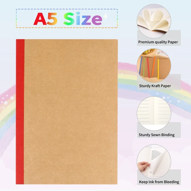 Alt view image 3 of 7 - 60 Pack A5 Kraft Notebooks, Composition Notebooks Lined Journal Bulk, 15 Colors with Rainbow Spines, 60 Pages for Kids Women Girls, School Office Supplies