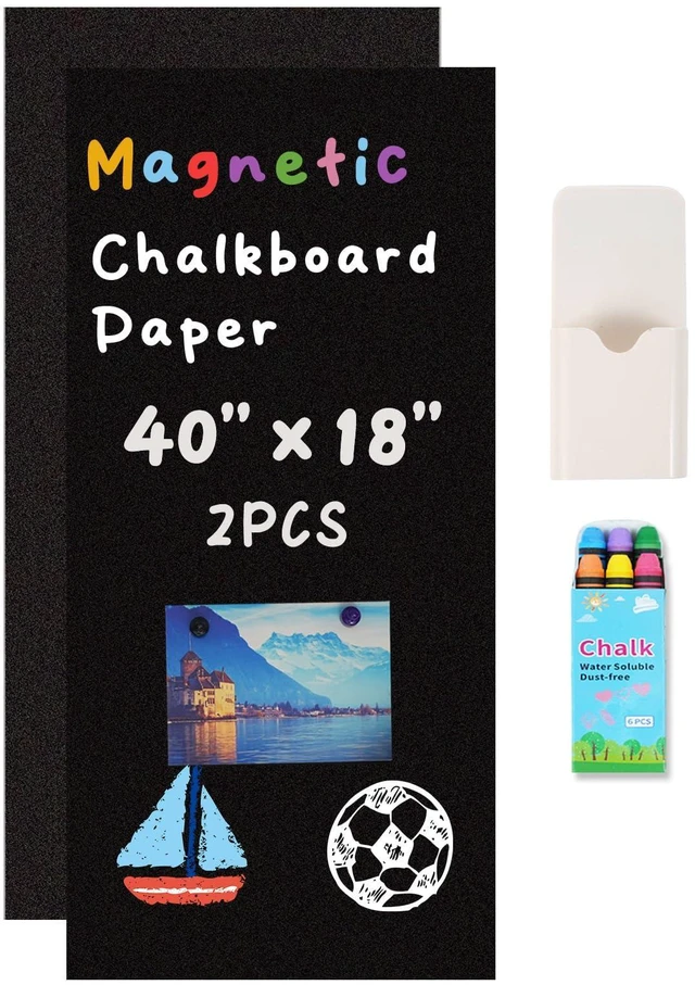 Main image of 2-Pack, 40" x 18" Magnetic Chalkboard for Wall Self Adhesive Blackboard Sheet Peel and Stick Sticker Roll Ideal for School Home