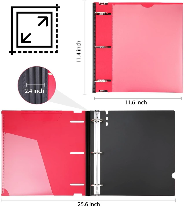 Alt view image 7 of 7 - 1.5 Inch Telescoping 3 Ring Binder 6 Pack, Expandable Flexible Binder with Customizable Front Cover & Clear Catalog Pocket, Holds 370 Sheets, Assorted Colors, School Office Supplies