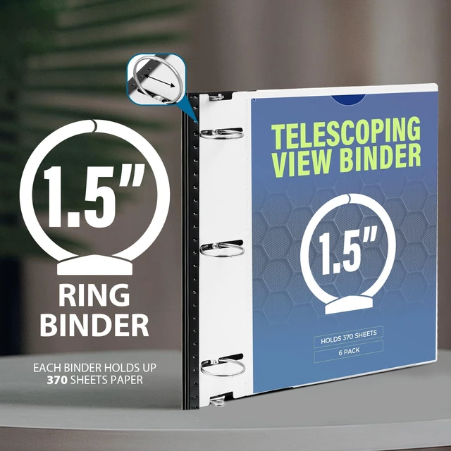 Alt view image 5 of 7 - 1.5 Inch Telescoping 3 Ring Binder 6 Pack, Expandable Flexible Binder with Customizable Front Cover & Clear Catalog Pocket, Holds 370 Sheets, Assorted Colors, School Office Supplies