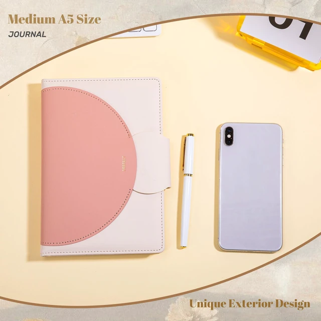 Alt view image 6 of 7 - Journal for Women Leather Journaling Notebooks Hardcover Diary Pink Buckle Closure, A5 Journals for Writing, 100 GSM Lined Journal for Business Work School, Note Taking, 5.9" x8.5"