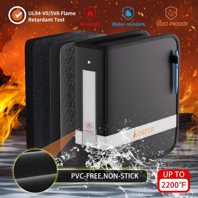 Alt view image 2 of 7 - 3 Ring Binder,Fireproof 3 Inch D Ring Binder with Zipper,Holds 750 Sheets,Non-Stick,PVC-Free,Compatible with Clear Sheet Protectors,Portable School Office Home Safe Storage for Paper,Black