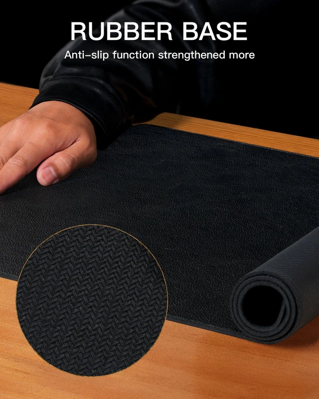 Alt view image 5 of 7 - Genuine Leather Desk Mat, 31.5"x15.8" Leather Desk Mat, Office Desk Pad, Thick Desk Pad with Stitched Line, Non-Slip Laptop Writing Pad with Rubber Base(Black, 31.5"x15.8")