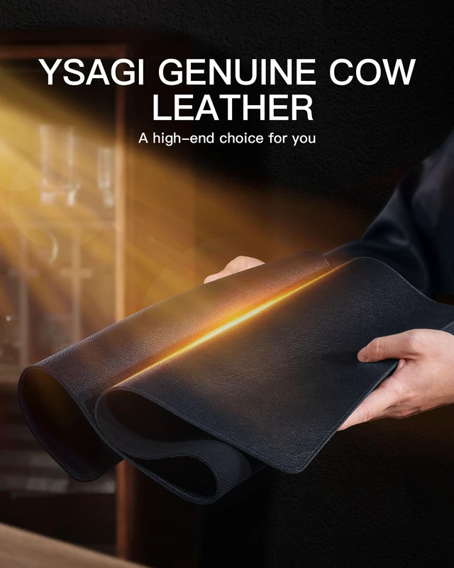 Alt view image 7 of 7 - Genuine Leather Desk Mat, 31.5"x15.8" Leather Desk Mat, Office Desk Pad, Thick Desk Pad with Stitched Line, Non-Slip Laptop Writing Pad with Rubber Base(Black, 31.5"x15.8")