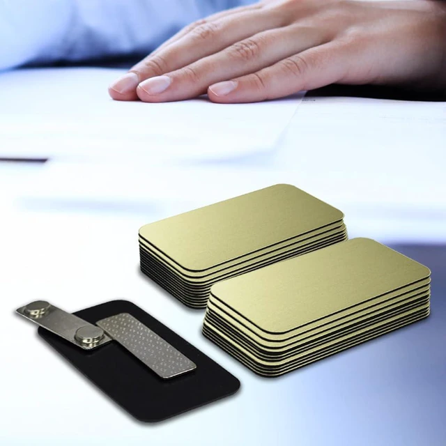 Alt view image 2 of 7 - Brushed Gold Name Tag Blanks 25 Pack, 1.5" x 3", Round Corners, Durable Engravable Badges with Magnetic Backing Badges