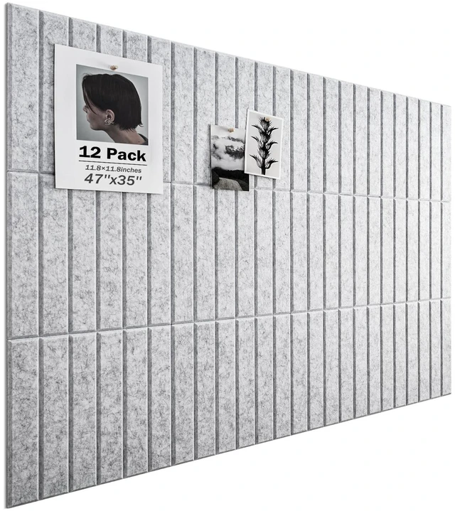 Main image of Large Cork Board, 48"X36" Bulletin Board Pin Boards for Wall Grey 12 Pack Felt Cork Boards for Office Home Decor, Classroom With 60 Safe Removable Adhesive Tabs