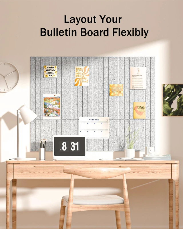 Alt view image 2 of 7 - Large Cork Board, 48"X36" Bulletin Board Pin Boards for Wall Grey 12 Pack Felt Cork Boards for Office Home Decor, Classroom With 60 Safe Removable Adhesive Tabs