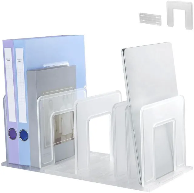 Main image of Translucent Frosted Adjustable Vertical File Sorter Sturdy Plastic Expandable Upright File Holder, Desktop Binder Organizer, School Office Book File Organizer, Assemble Easily Endlessly