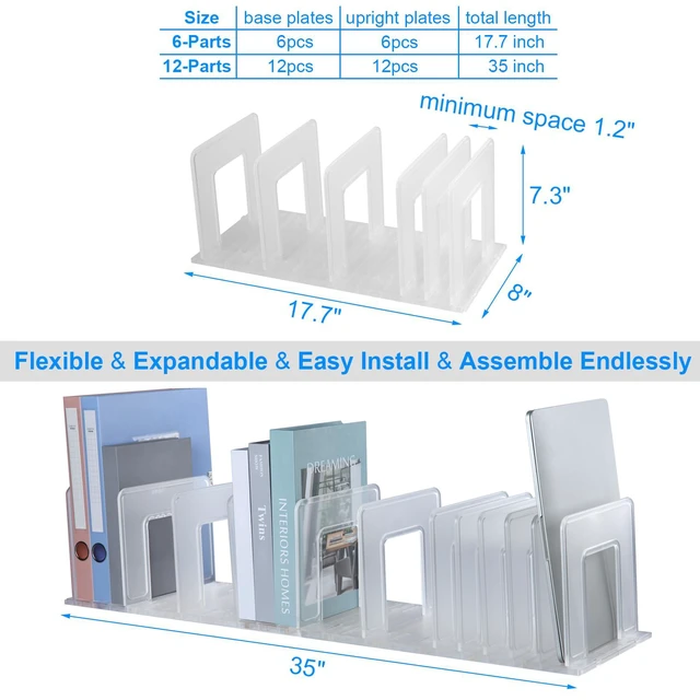 Alt view image 3 of 7 - Translucent Frosted Adjustable Vertical File Sorter Sturdy Plastic Expandable Upright File Holder, Desktop Binder Organizer, School Office Book File Organizer, Assemble Easily Endlessly