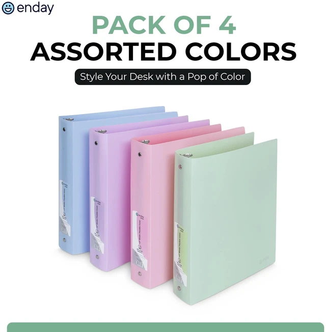 Alt view image 2 of 7 - 3 Ring Binder 1.5 inch (4 Pack) Pastel Flexible Binders Round Ring with Pocket, Holds 280 Sheets, for Home and School Supplies in Blue, Purple, Pink and Green by