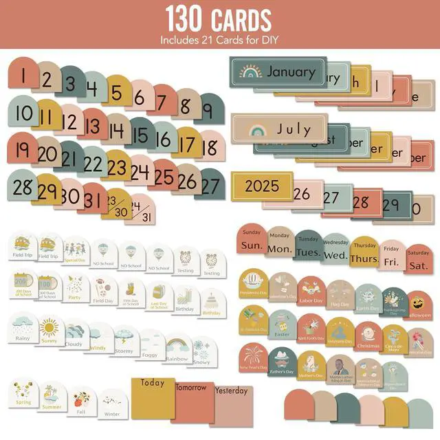 Alt view image 4 of 7 - Classroom Black Calendar Pocket Chart for Elementary with 130 Cards Neutral Boho Style, Teaching Tools Set, Back to School Supplies for Kindergarten Preschool Homeschool, Classroom Wall Decor