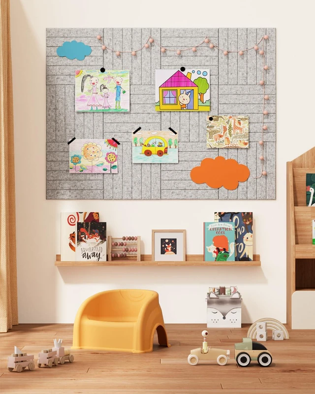 Alt view image 5 of 7 - Large Cork Board, 48"X36" Bulletin Board Pin Boards for Wall Grey 12 Pack Felt Cork Boards for Office Home Decor, Classroom With 60 Safe Removable Adhesive Tabs