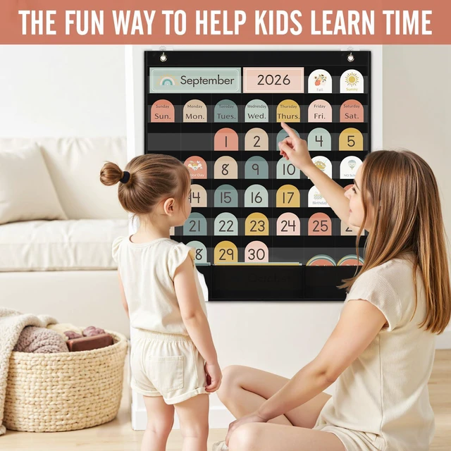 Alt view image 7 of 7 - Classroom Black Calendar Pocket Chart for Elementary with 130 Cards Neutral Boho Style, Teaching Tools Set, Back to School Supplies for Kindergarten Preschool Homeschool, Classroom Wall Decor