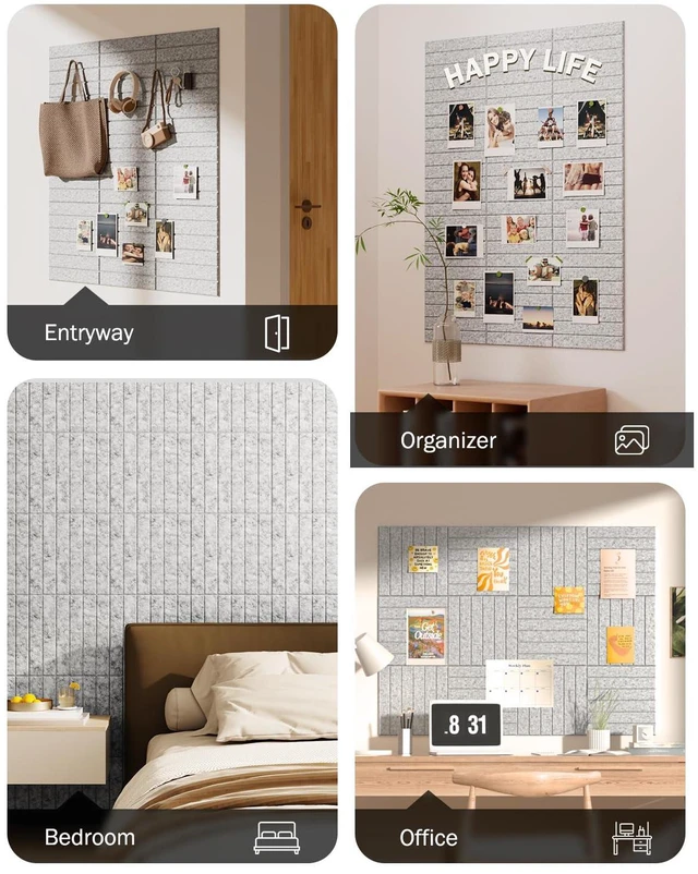 Alt view image 6 of 7 - Large Cork Board, 48"X36" Bulletin Board Pin Boards for Wall Grey 12 Pack Felt Cork Boards for Office Home Decor, Classroom With 60 Safe Removable Adhesive Tabs