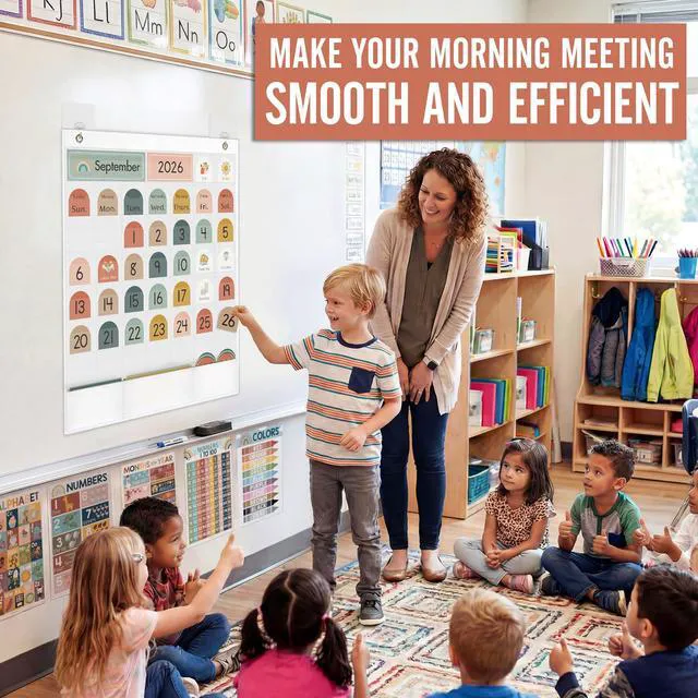 Alt view image 2 of 7 - Classroom Monthly Calendar Pocket Chart for Kids Learning, 105 Cards Wall Boho Calendar and Weather, Teacher Supplies for Kindergarten Preschool Elementary Homeschool
