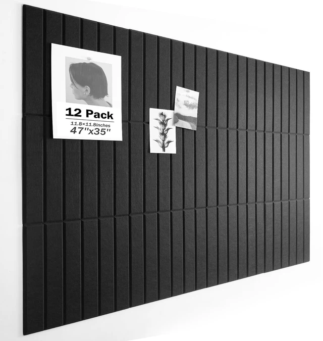 Main image of Large Cork Board, 48"X36" Bulletin Board Pin Boards for Wall Black 12 Pack Felt Cork Boards for Office Home Decor, Classroom With 60 Safe Removable Adhesive Tabs