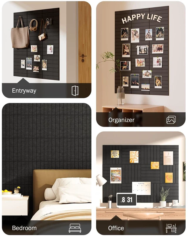 Alt view image 6 of 7 - Large Cork Board, 48"X36" Bulletin Board Pin Boards for Wall Black 12 Pack Felt Cork Boards for Office Home Decor, Classroom With 60 Safe Removable Adhesive Tabs
