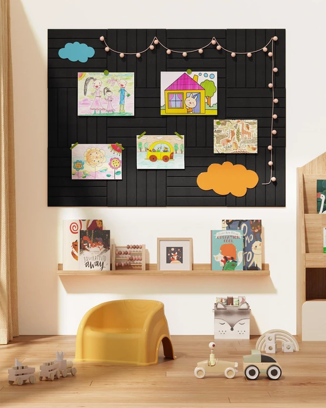 Alt view image 5 of 7 - Large Cork Board, 48"X36" Bulletin Board Pin Boards for Wall Black 12 Pack Felt Cork Boards for Office Home Decor, Classroom With 60 Safe Removable Adhesive Tabs