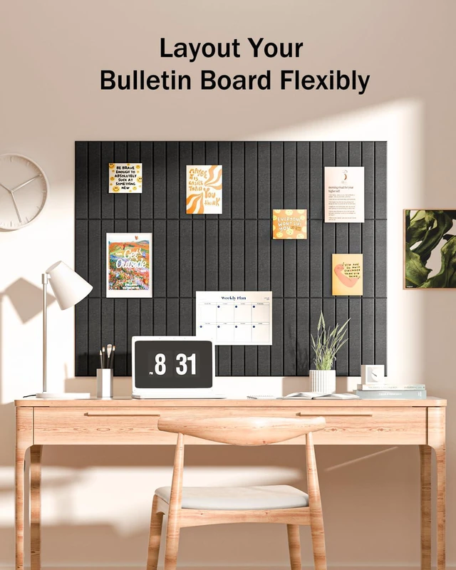 Alt view image 2 of 7 - Large Cork Board, 48"X36" Bulletin Board Pin Boards for Wall Black 12 Pack Felt Cork Boards for Office Home Decor, Classroom With 60 Safe Removable Adhesive Tabs