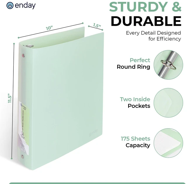 Alt view image 3 of 7 - 3 Ring Binder 1.5 inch (4 Pack) Pastel Flexible Binders Round Ring with Pocket, Holds 280 Sheets, for Home and School Supplies in Blue, Purple, Pink and Green by