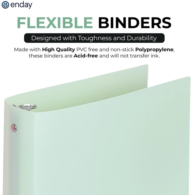 Alt view image 6 of 7 - 3 Ring Binder 1.5 inch (4 Pack) Pastel Flexible Binders Round Ring with Pocket, Holds 280 Sheets, for Home and School Supplies in Blue, Purple, Pink and Green by