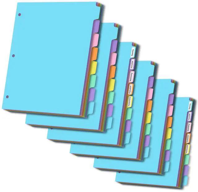 Main image of 8-tabs 6 Set Binder Dividers with Tabs,Plastic Index with Label,Colorful Dividers for 3 Ring Binder (48)