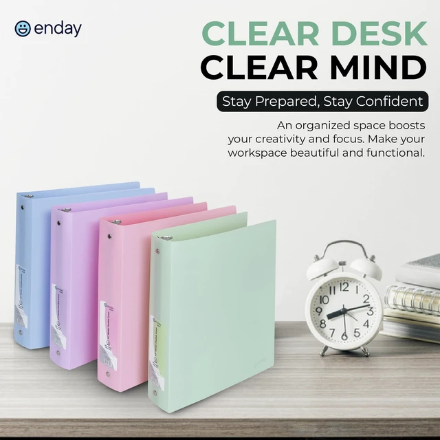 Alt view image 7 of 7 - 3 Ring Binder 1.5 inch (4 Pack) Pastel Flexible Binders Round Ring with Pocket, Holds 280 Sheets, for Home and School Supplies in Blue, Purple, Pink and Green by