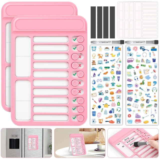 Main image of 2Pcs Dry Erase Chore Chart for Kids, Magnetic Checklist Board, My Chores Slider Chart to Do List Board, Routine Reward Chart Schedule Board Task Tracker for Home Refrigerator, Wall, Desk (Pink)