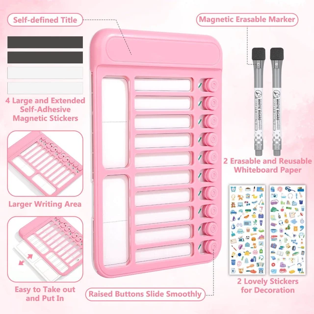 Alt view image 3 of 7 - 2Pcs Dry Erase Chore Chart for Kids, Magnetic Checklist Board, My Chores Slider Chart to Do List Board, Routine Reward Chart Schedule Board Task Tracker for Home Refrigerator, Wall, Desk (Pink)