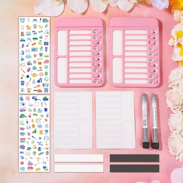 Alt view image 7 of 7 - 2Pcs Dry Erase Chore Chart for Kids, Magnetic Checklist Board, My Chores Slider Chart to Do List Board, Routine Reward Chart Schedule Board Task Tracker for Home Refrigerator, Wall, Desk (Pink)