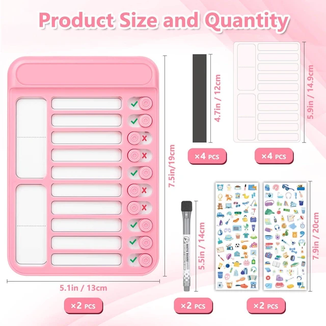 Alt view image 4 of 7 - 2Pcs Dry Erase Chore Chart for Kids, Magnetic Checklist Board, My Chores Slider Chart to Do List Board, Routine Reward Chart Schedule Board Task Tracker for Home Refrigerator, Wall, Desk (Pink)