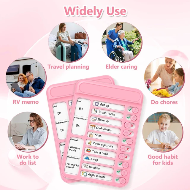 Alt view image 6 of 7 - 2Pcs Dry Erase Chore Chart for Kids, Magnetic Checklist Board, My Chores Slider Chart to Do List Board, Routine Reward Chart Schedule Board Task Tracker for Home Refrigerator, Wall, Desk (Pink)