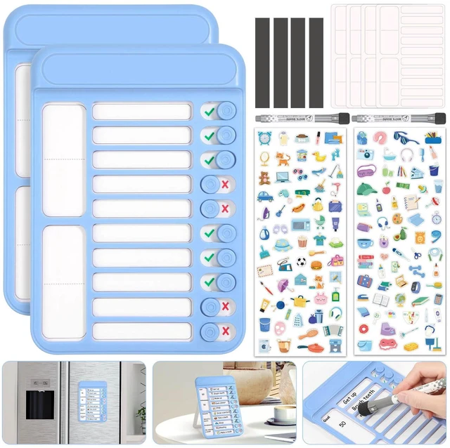 Main image of 2Pcs Dry Erase Chore Chart for Kids, Magnetic Checklist Board, My Chores Slider Chart to Do List Board, Routine Reward Chart Schedule Board Task Tracker for Home Refrigerator, Wall, Desk (Blue)
